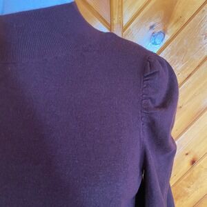 Express Conscious Edit Purple Mock Neck Puff Sleeve Sweater XL Wine  Wool